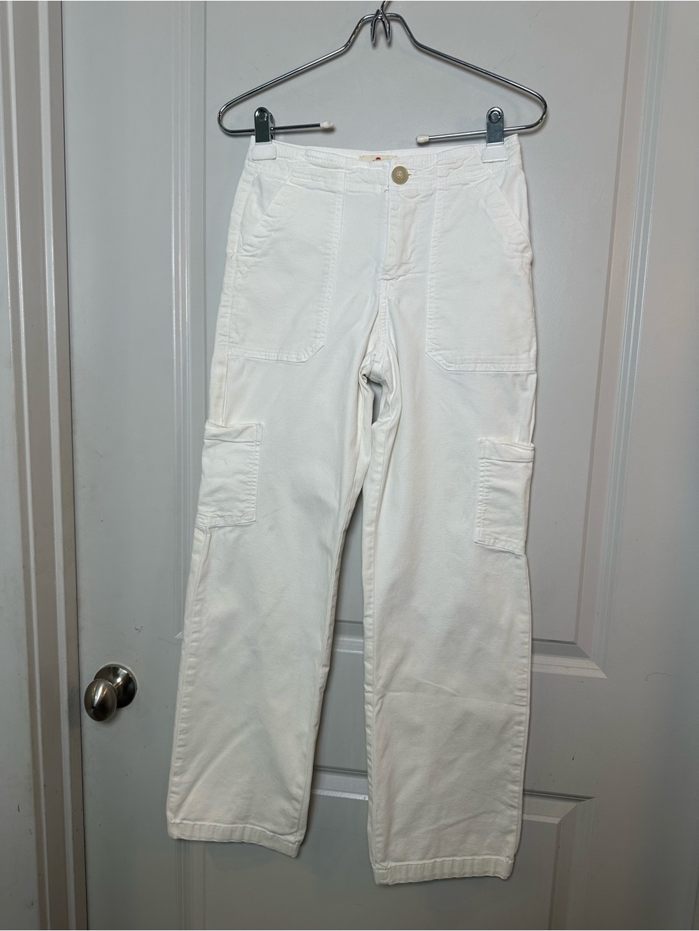 MARINE LAYER Ivory Cotton Cargo Straight Wide Leg Pants, Size 2
